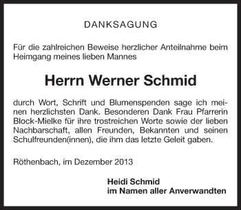Traueranzeige von Werner Schmid von Pegnitz-Zeitung